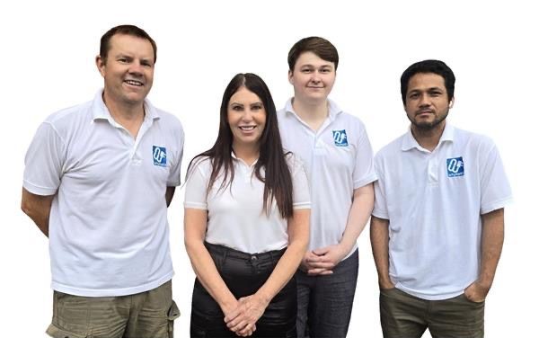 Why Not Fix - The Tech Repair Experts in Kent - Picture of the team, including: Andy (Managing Director), Lorraine (Business Development), Roshan (Level 3 Board Repair Technician), and Harry (I.T. Apprentice)