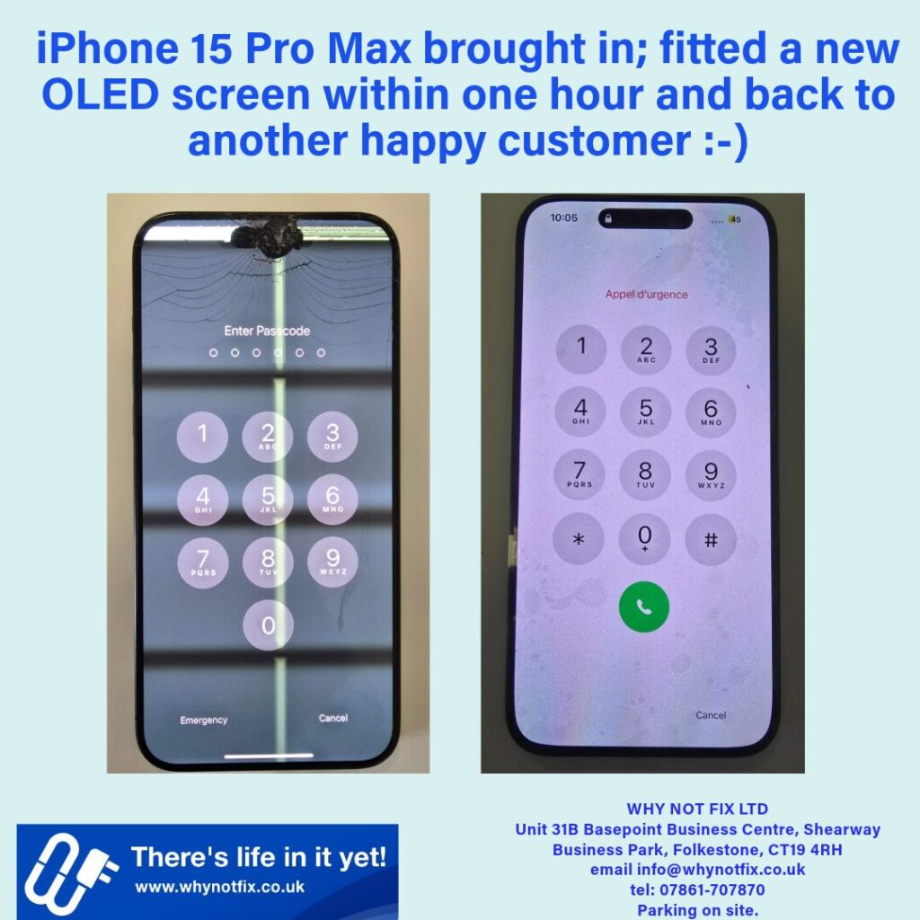 iPhone 15 Pro Max Screen Repair - Phone Repair in Ashford by Why Not Fix